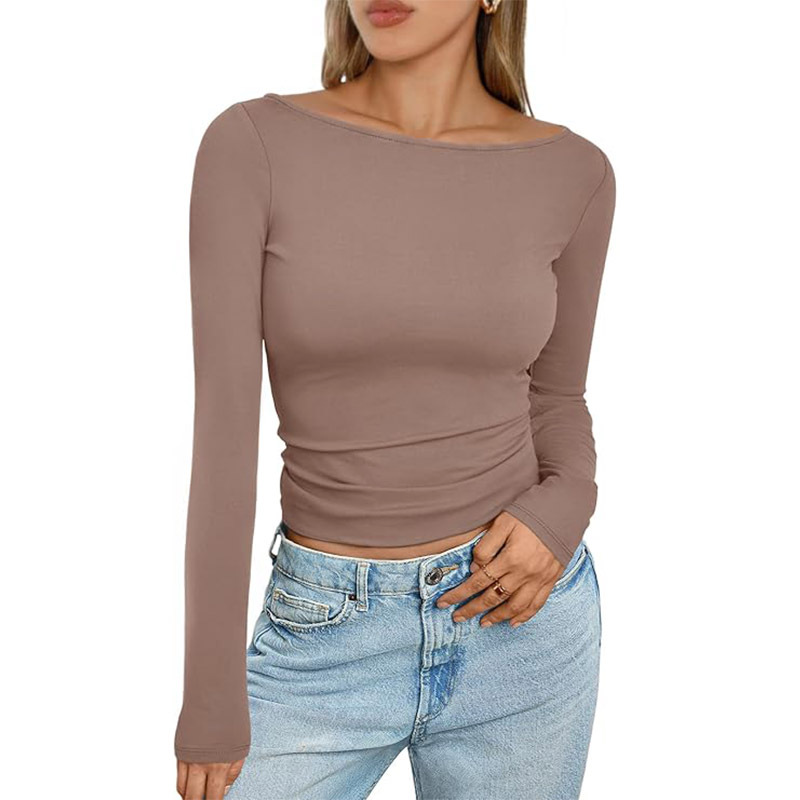 Fitted Long-Sleeve Top with Round Neckline