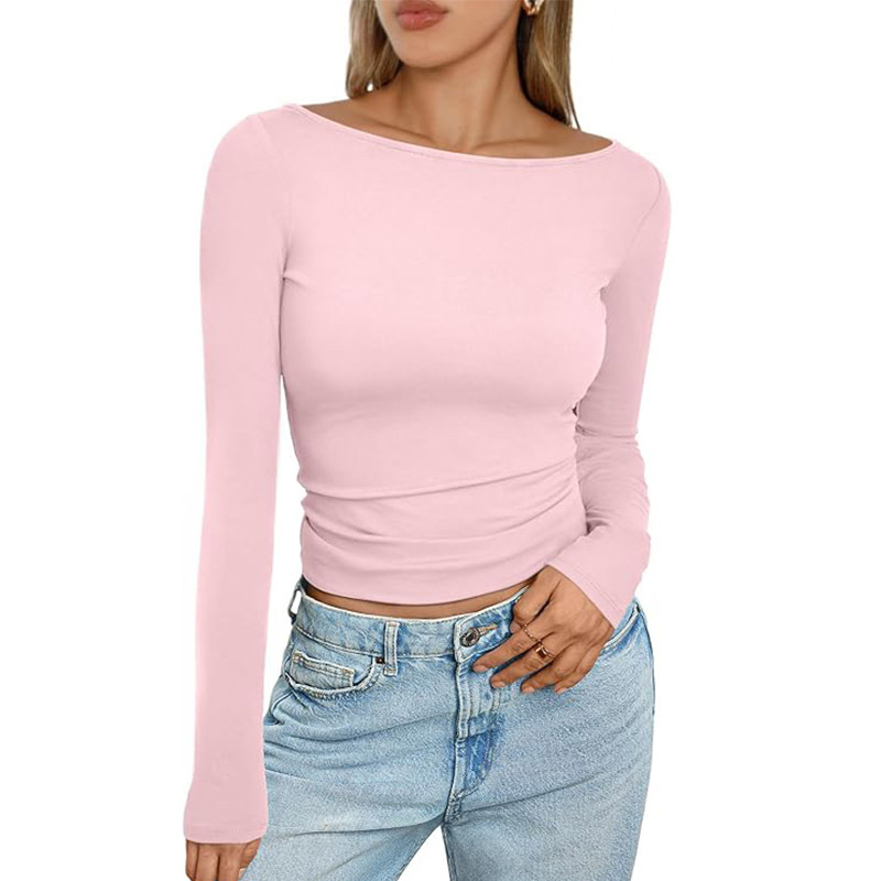 Fitted Long-Sleeve Top with Round Neckline