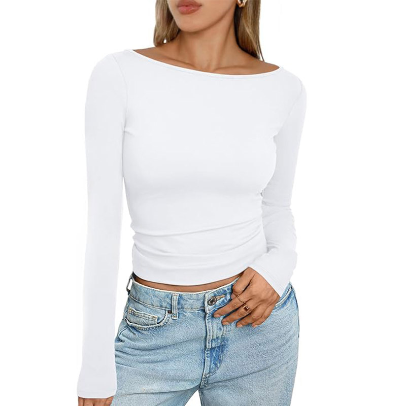 Fitted Long-Sleeve Top with Round Neckline