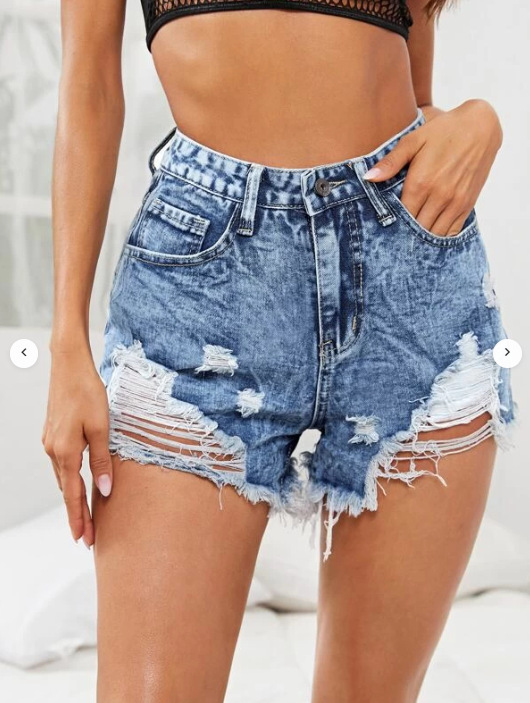 High-Waisted Distressed Denim Shorts