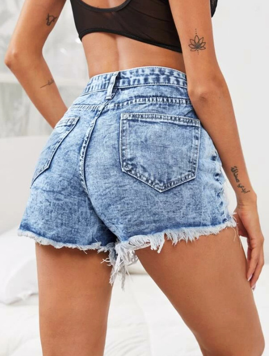 High-Waisted Distressed Denim Shorts