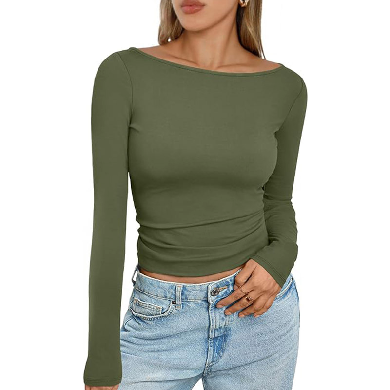 Fitted Long-Sleeve Top with Round Neckline