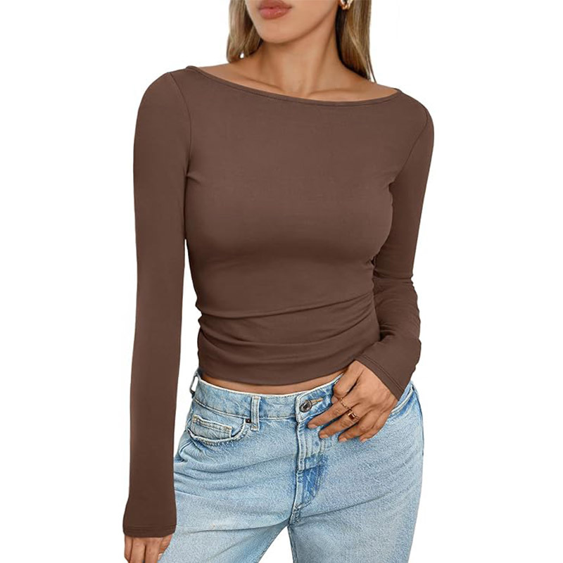 Fitted Long-Sleeve Top with Round Neckline