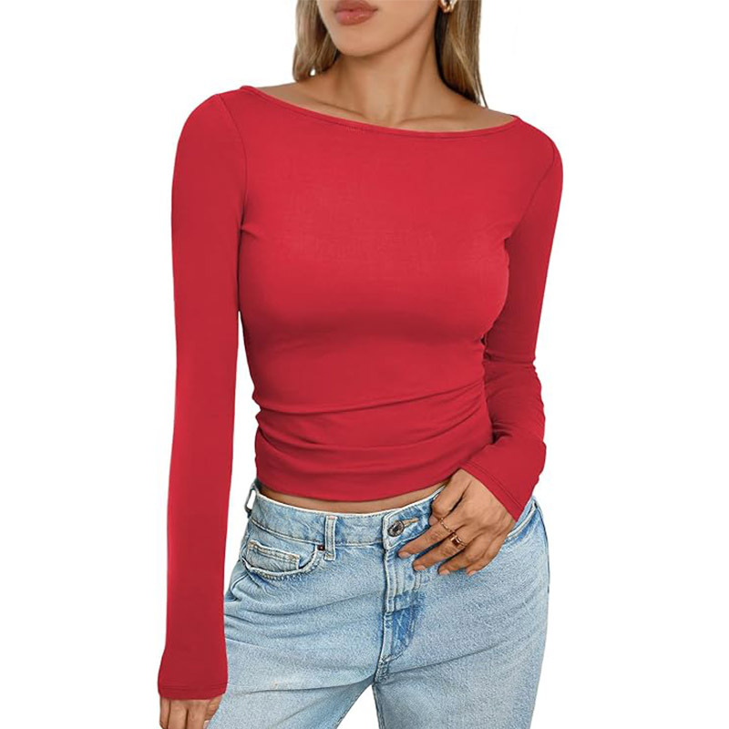 Fitted Long-Sleeve Top with Round Neckline