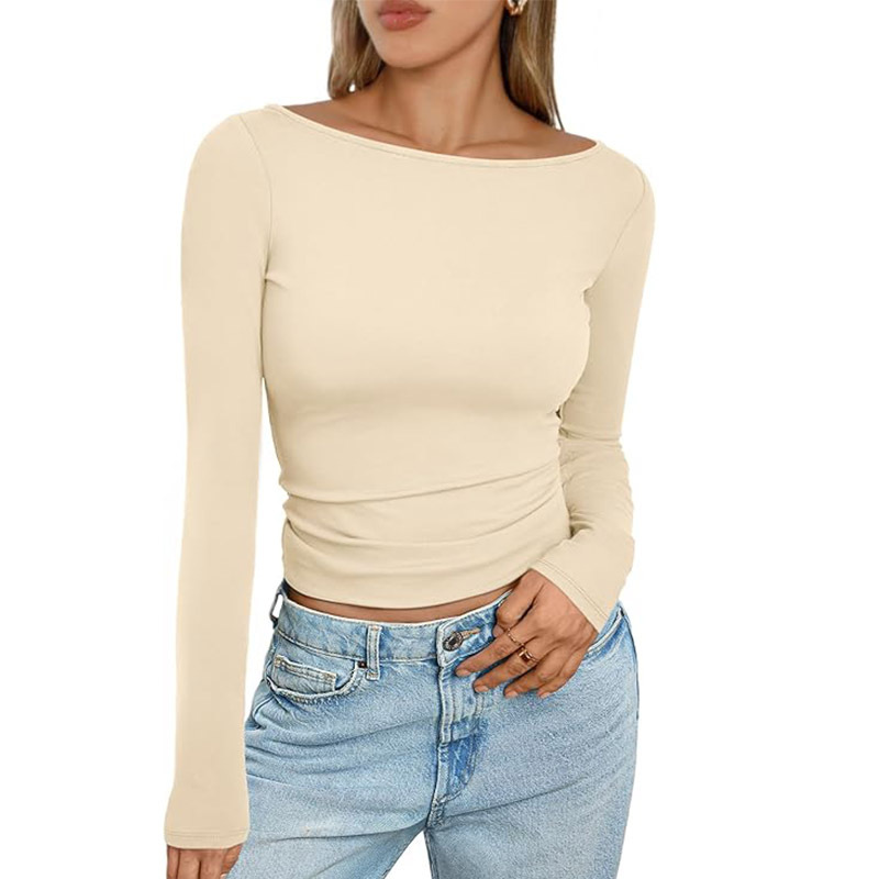 Fitted Long-Sleeve Top with Round Neckline