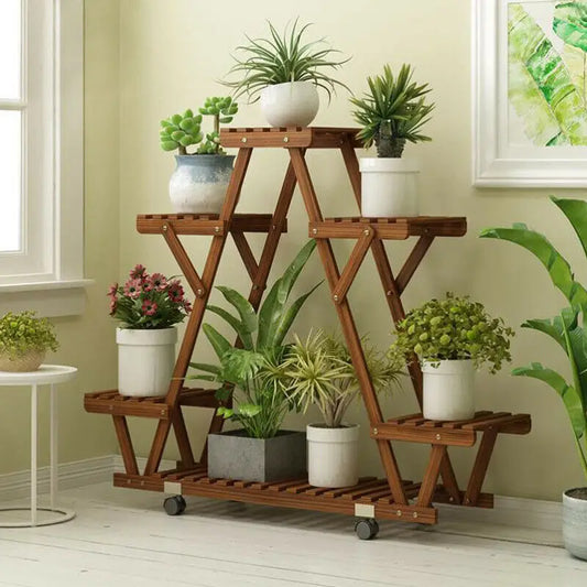 Triangular Plant Display Rack with 6 Tiers and Wheels