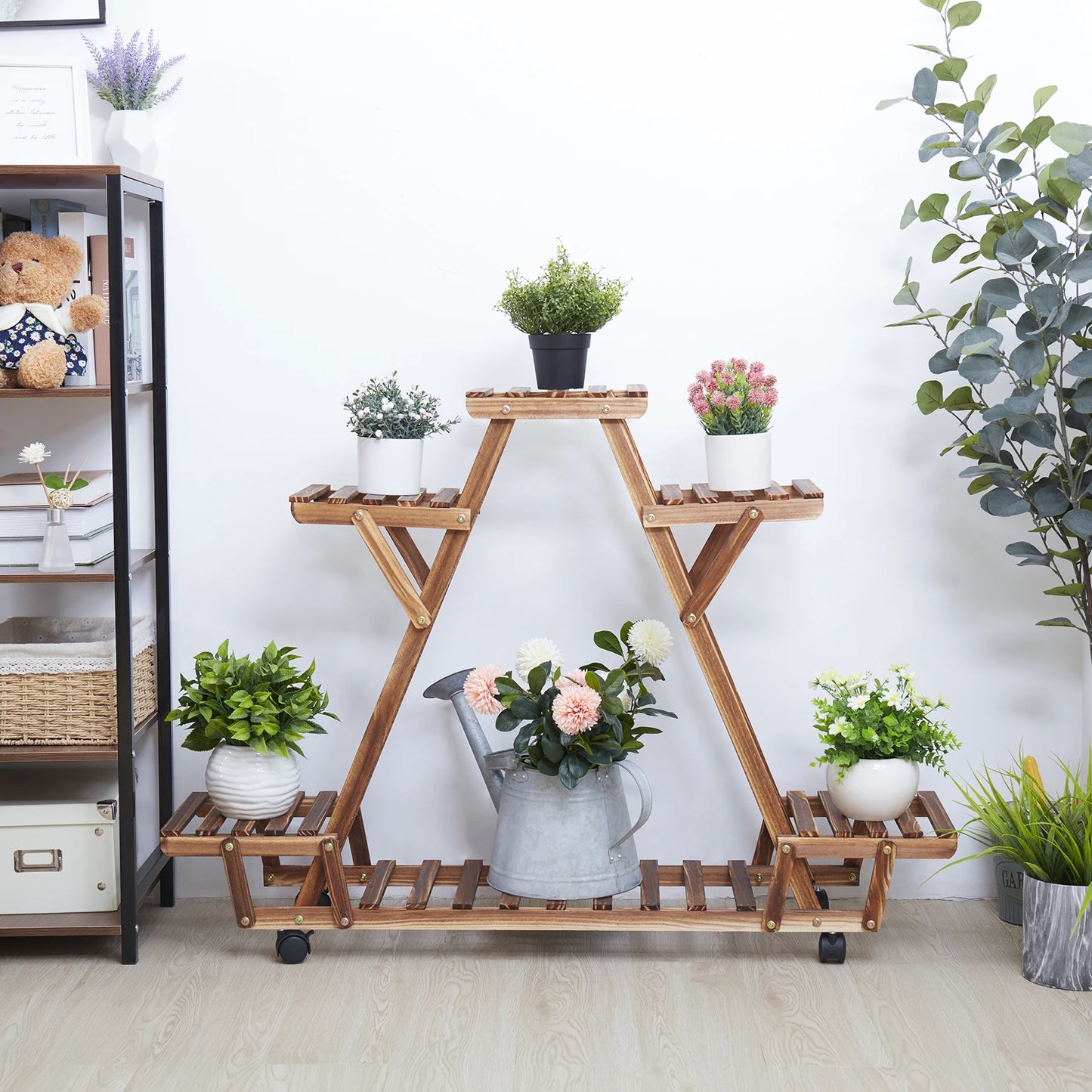 Triangular Plant Display Rack with 6 Tiers and Wheels