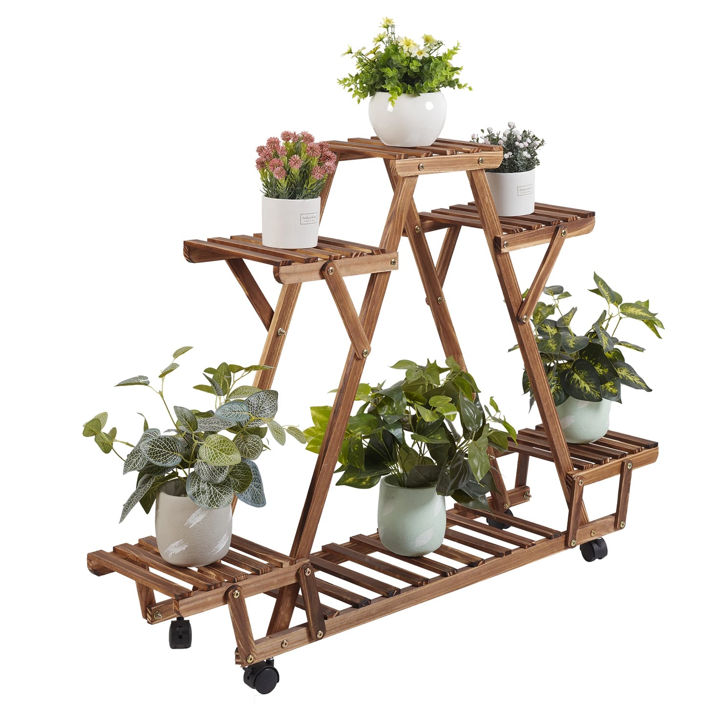 Triangular Plant Display Rack with 6 Tiers and Wheels