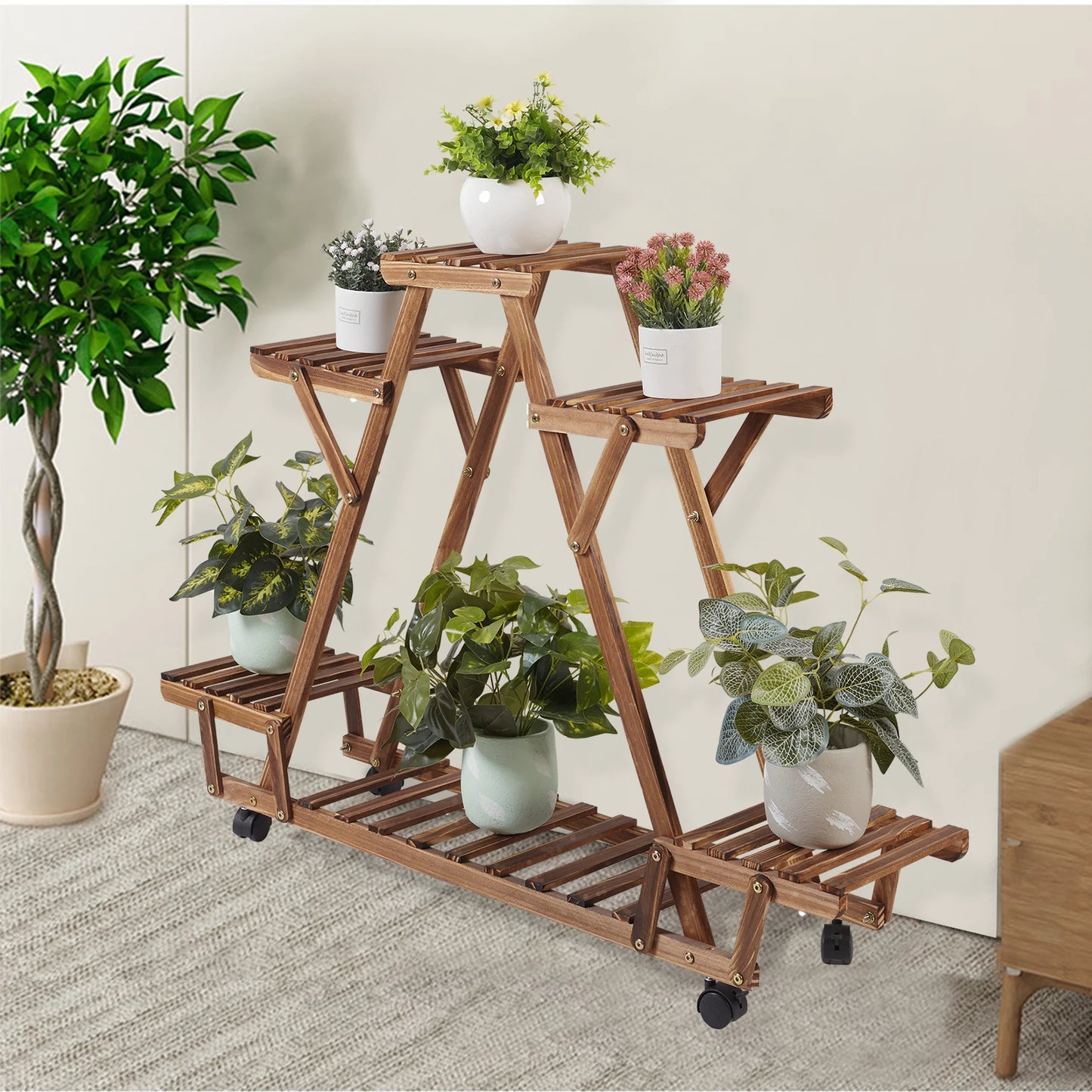 Triangular Plant Display Rack with 6 Tiers and Wheels