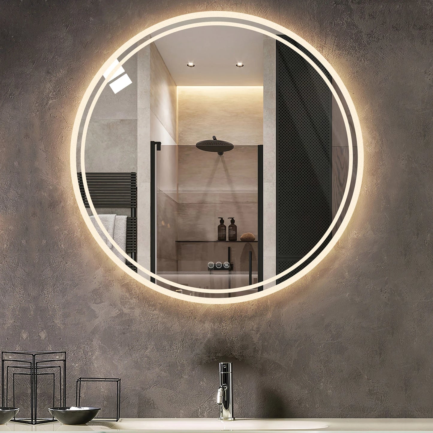 LED Round Mirror with Anti-Fog and Touch Sensor Control