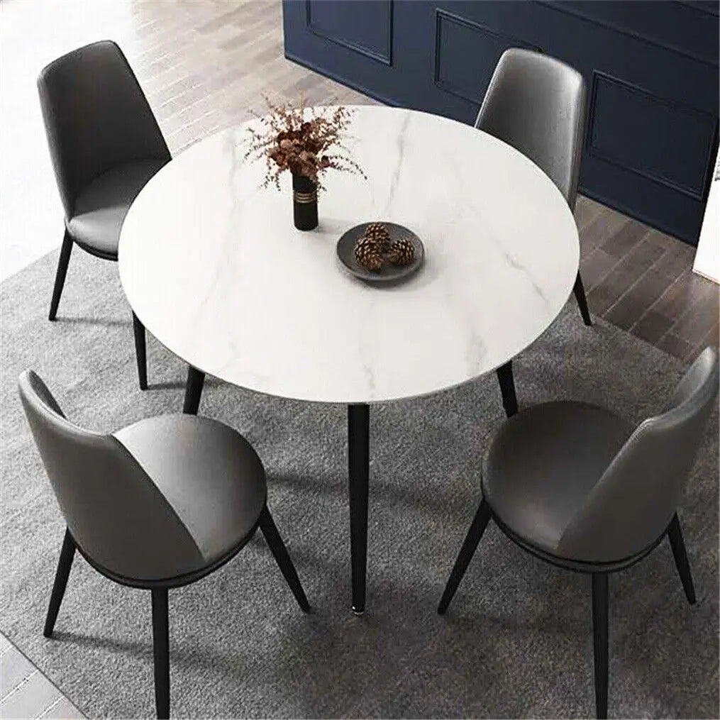 Modern Round Dining Table with Marble Top and Metal Legs