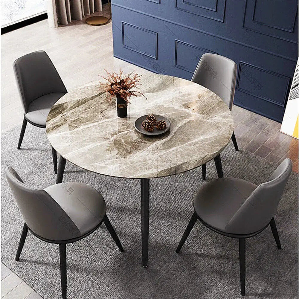 Modern Round Dining Table with Marble Top and Metal Legs