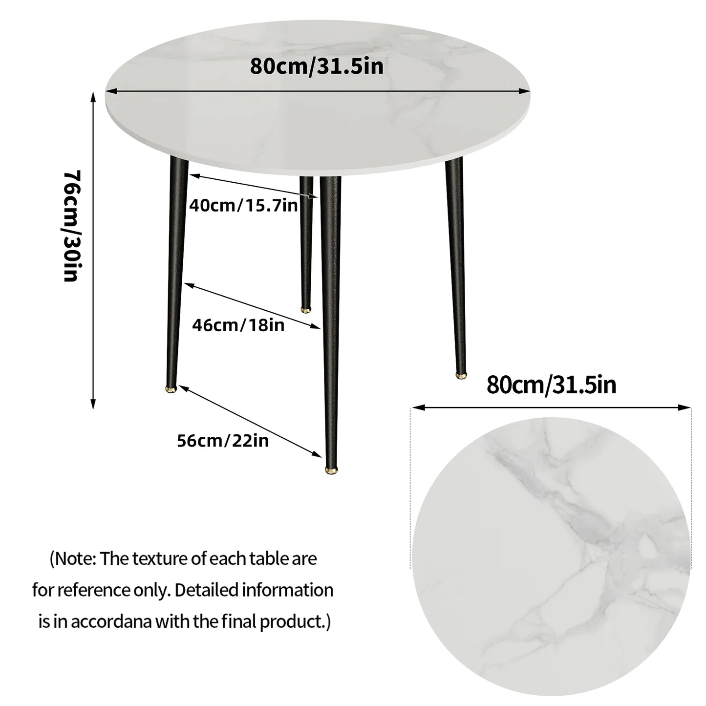 Modern Round Dining Table with Marble Top and Metal Legs