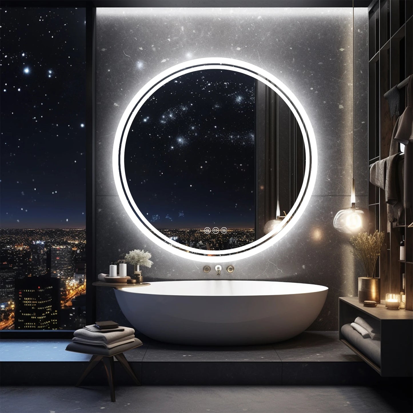 LED Round Mirror with Anti-Fog and Touch Sensor Control